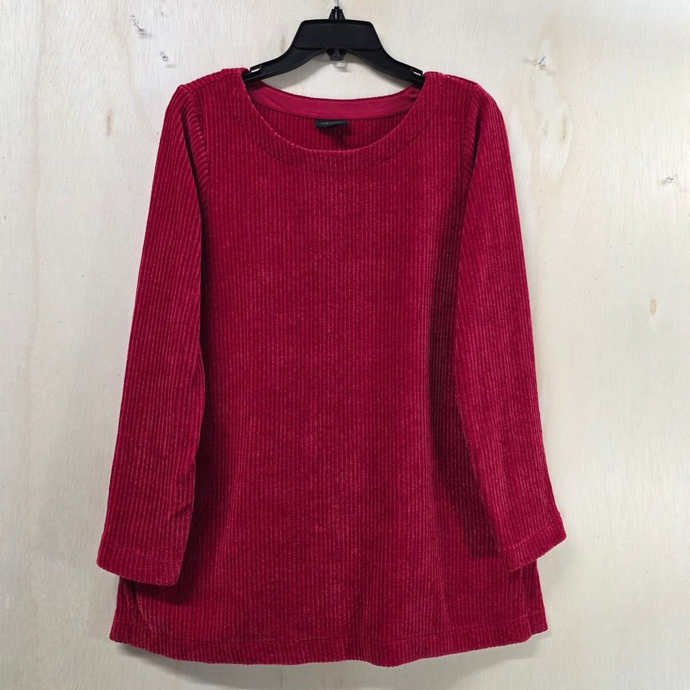J. Jill Wearever Red Ribbed Tunic Top Scoop Neck Long Sleeve Women Size S